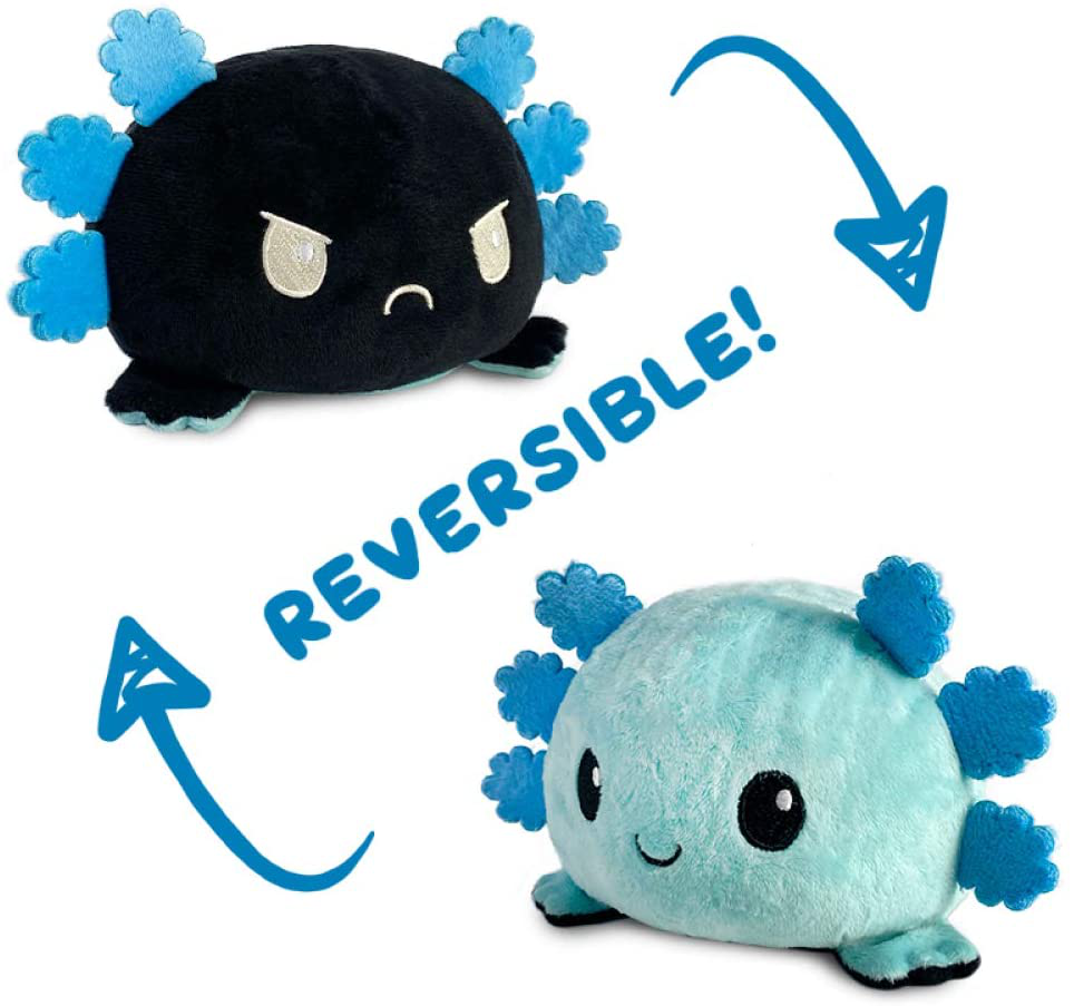TeeTurtle | The Original Reversible Axolotl Plushie | Patented Design | Blue and Black | Show Your Mood Without Saying a Word!