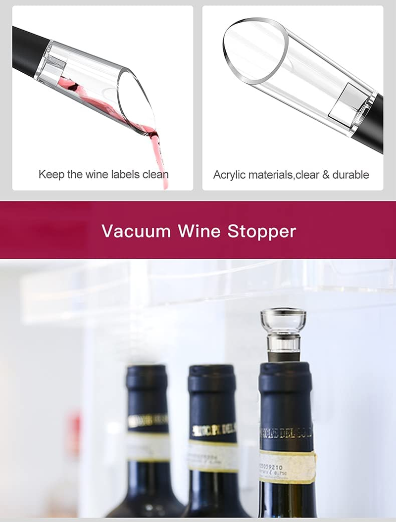 Happy Trade Automatic Wine Bottle Opener Set Corkscrew - Air Pressure Cork Remover Pump with Vacuum Stopper, Accessory Tool Foil Cutter,Aerator Pourer, Gifts for Parents Lovers Black
