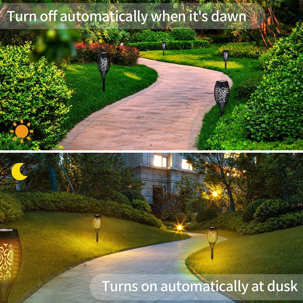 Solar Lights Outdoor Upgraded, 12Led-6 Pack Torch Light with Flickering Flame, Dusk to Dawn Auto On/Off Security Spotlights Landscape Waterproof Decoration Lighting for Garden Patio Driveway Pathway