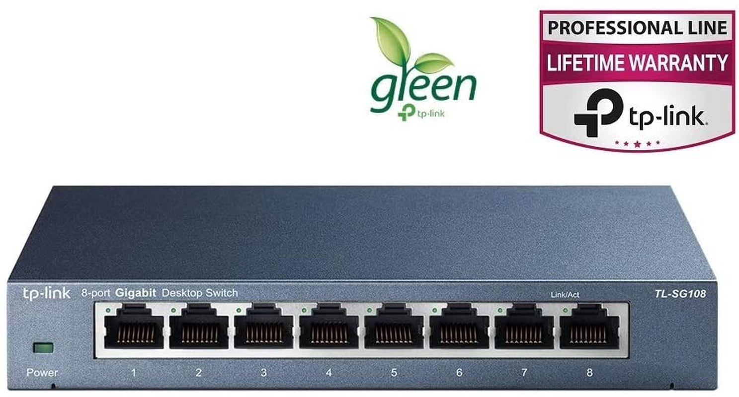 Tp-Link TL-SG108 | 8 Port Gigabit Unmanaged Ethernet Network Switch, Ethernet Splitter | Plug & Play | Fanless Metal Design | Shielded Ports | Traffic Optimization | Limited Lifetime Protection