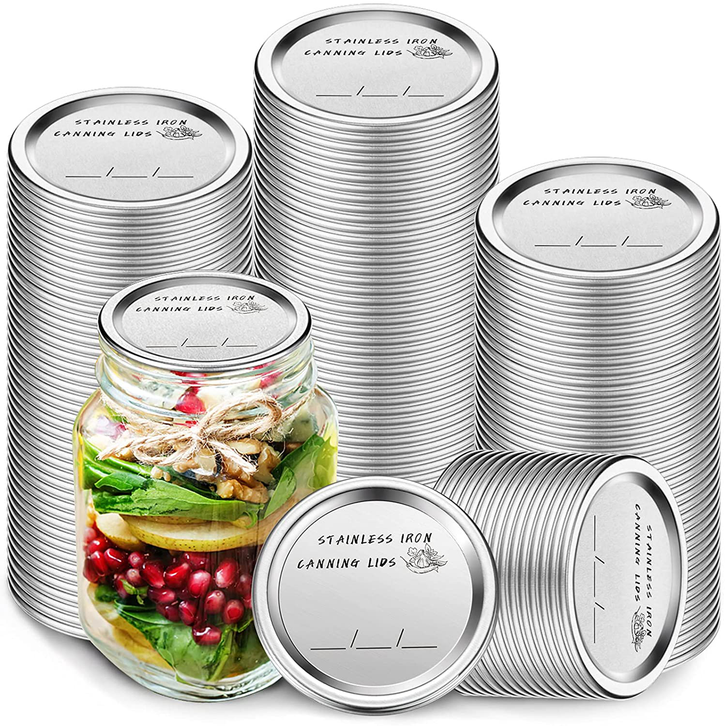 70 mm Canning Lids Mason Can Jar Lids Split-Type Regular Mouth Lids with Silicone Seals Rings Reusable Leakproof Lids Storage Solid Caps Flat Sealing (100 Pieces)