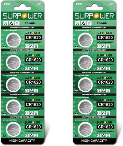 【5-Year Warranty】 SURPOWER CR1620 3V Lithium Battery -10 Pack