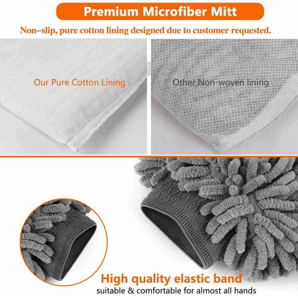 TAGVO Large Size Car Wash Mitt-Premium Chenille Microfiber Wash Glove and Microfiber Towels - Lint Free（2 Towels+2 Mitts）