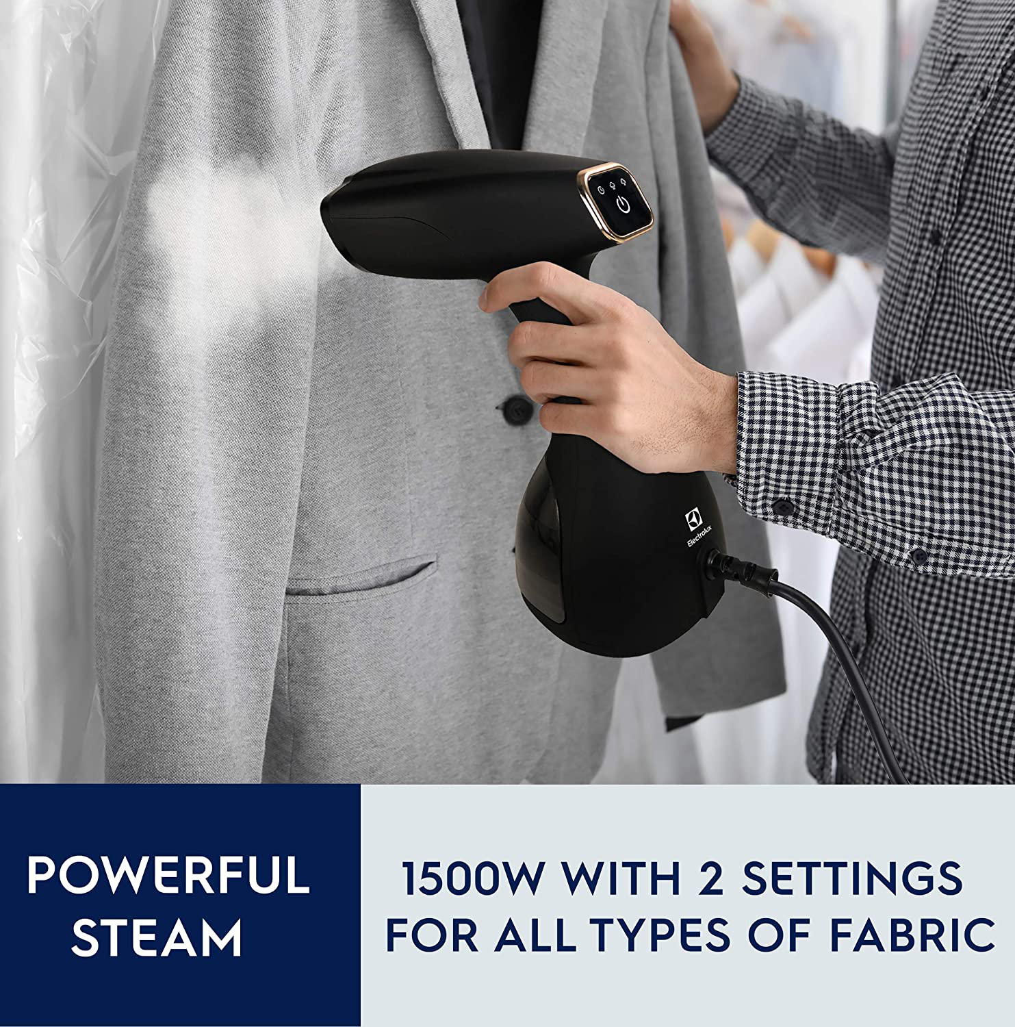 Electrolux Portable Handheld Garment & Fabric Steamer, 1500 Watt, Quick Heat Ceramic Plate Steam Nozzle, 2-in-1 Fabric Wrinkle Remover and Clothes Iron, with Cloth Brush and Lint Brush
