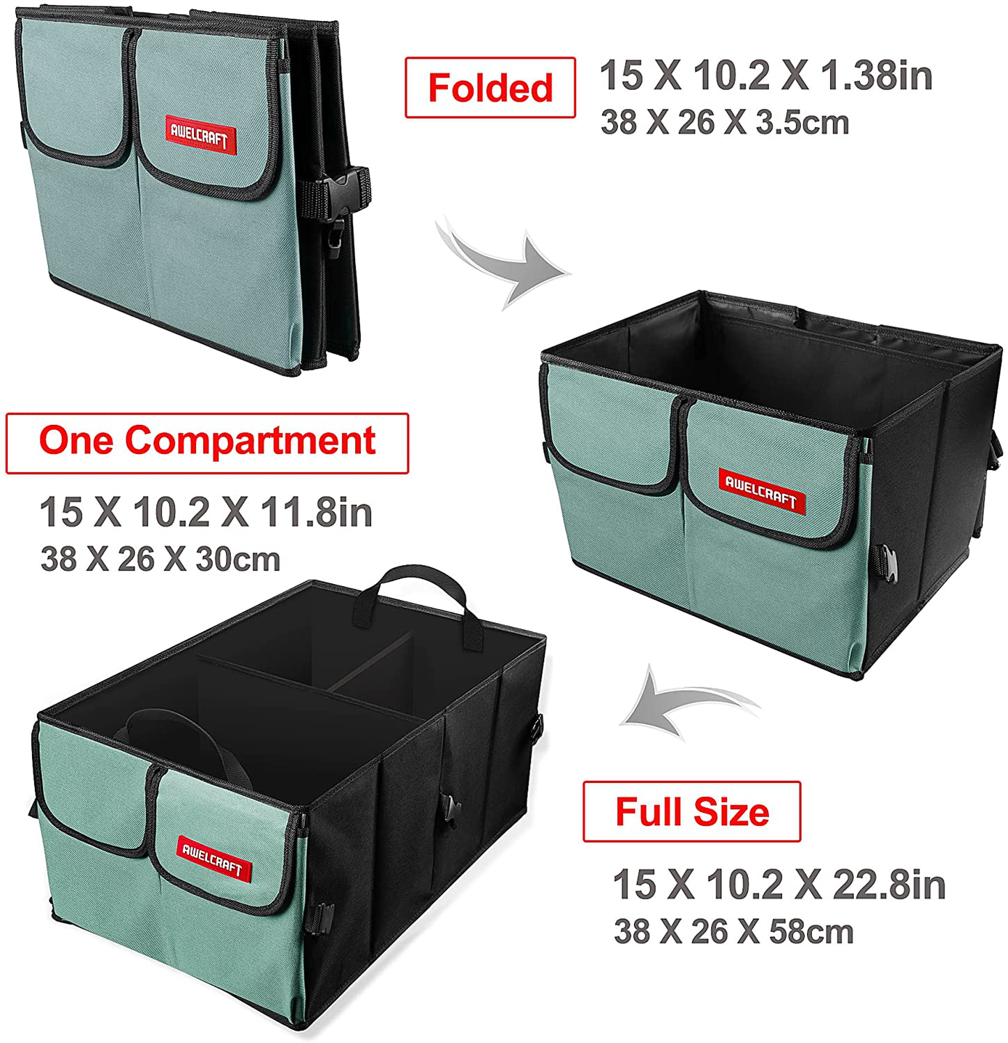 Multi-Compartment Large Trunk Organizer and Storage - Collapsible Multi-Compartment Car Organizer 