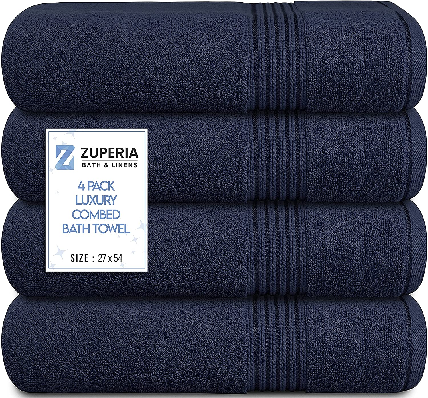 Bath Towels 27" X 54" Set of 4 Ultra Soft 600 GSM 100% Combed Cotton Large Towels for Bathroom, Highly Absorbent Daily Usage Bath Towel Set Ideal for Pool, Home, Gym, Spa, Hotel (Blue)