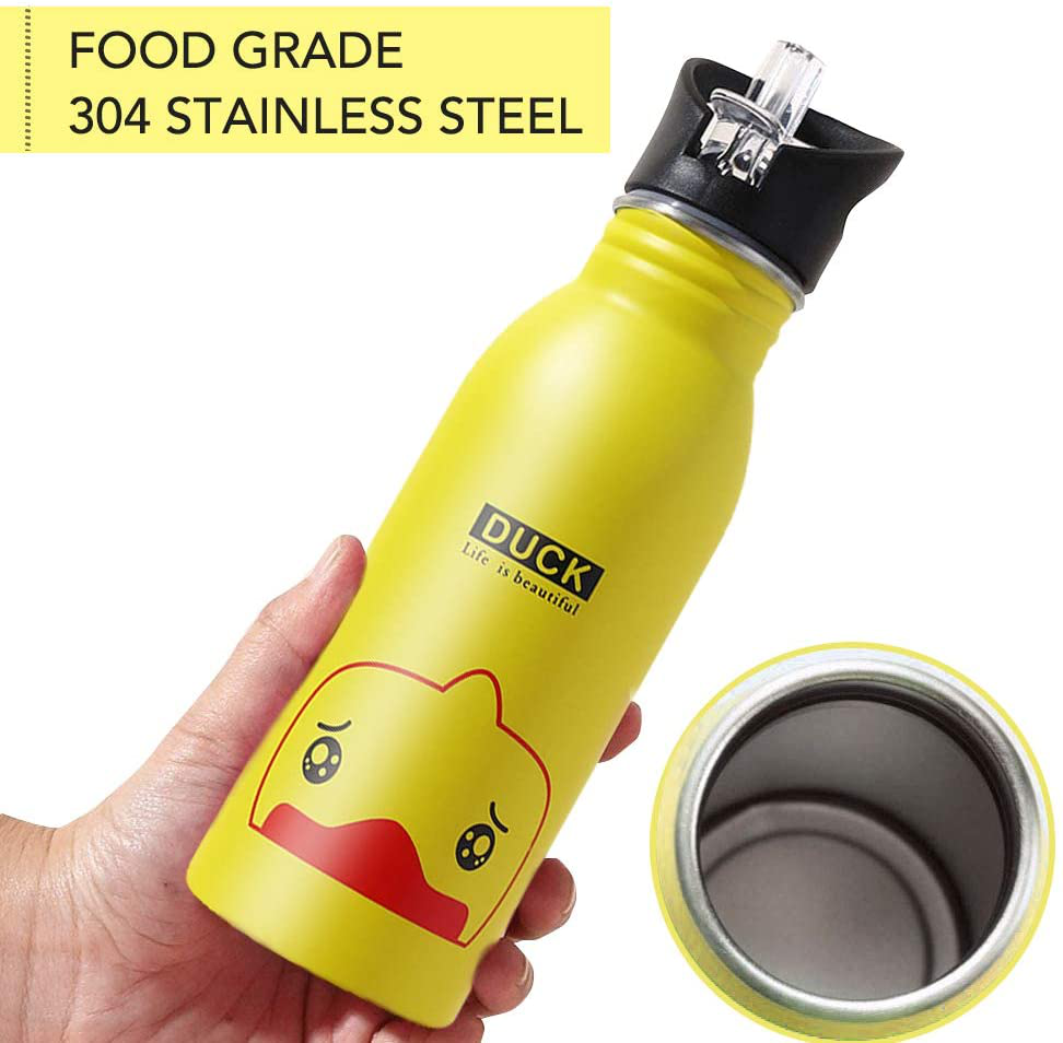 ling Stainless Steel Water Bottle Kids Toddlers Girls Boys School Bike Holder with Straw Sports capTravel Flask Tumbler