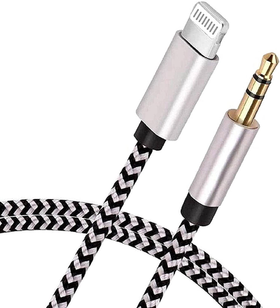 [Apple MFi Certified] iPhone AUX Cord for Car Stereo, Veetone Lightning to 3.5mm AUX Audio Nylon Braided Compatible with iPhone 12/11/XS/XR/X 8 7/iPad/iPod to Speaker, Home Stereo, Headphone (Silver)