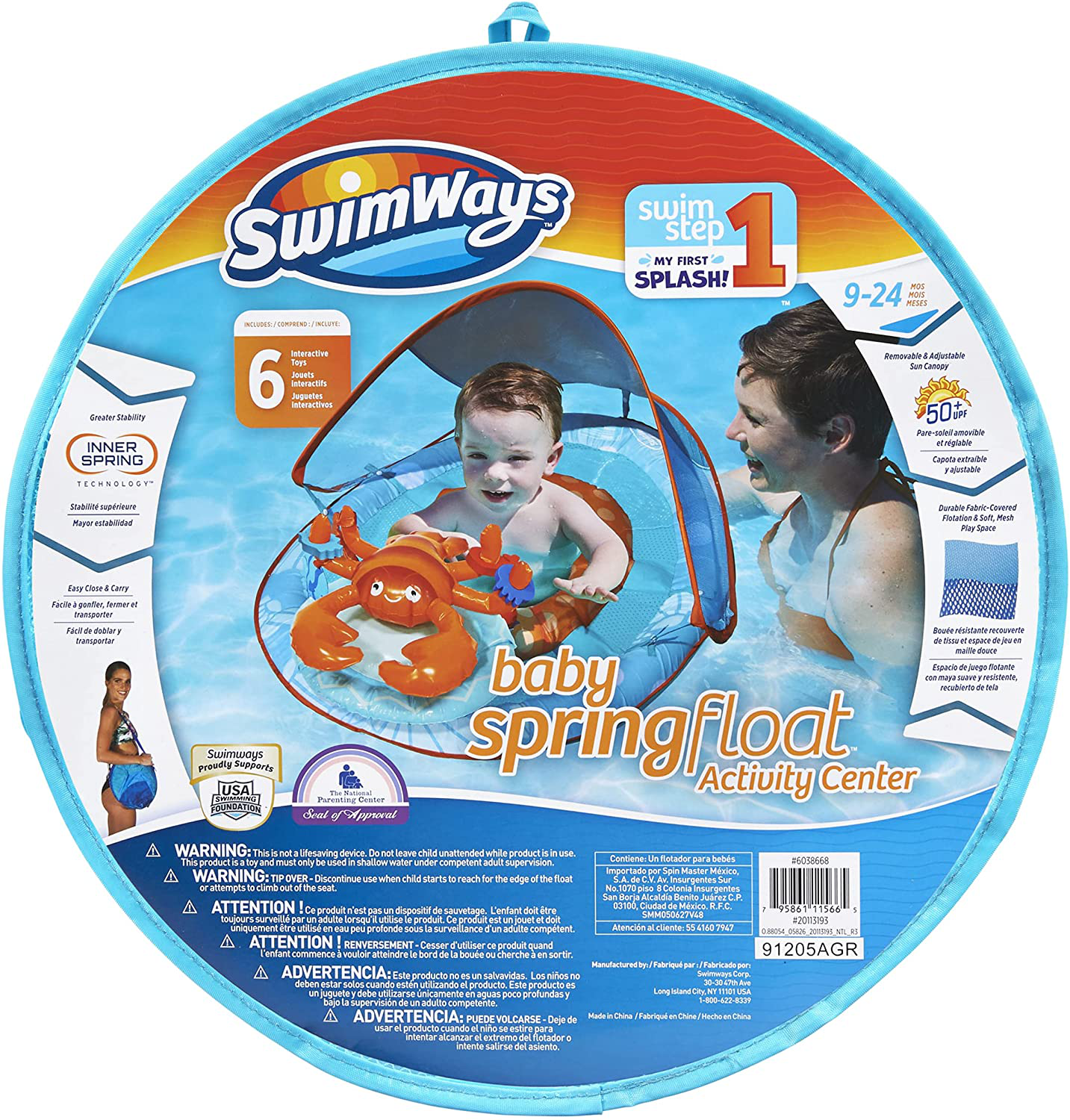 SwimWays Inflatable Baby Spring Octopus Pool Float Activity Center with Canopy