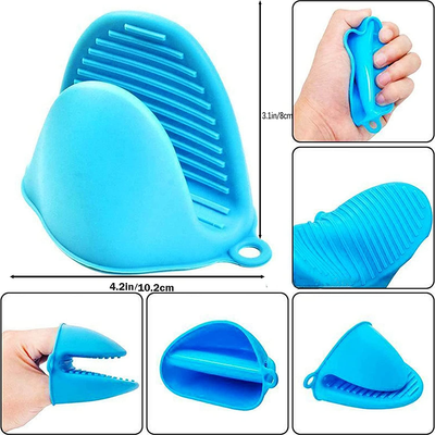 2 Pairs Mini Silicone Oven Mitts, BBQ Gloves, Oven Gloves Heat Insulation Cooking Pinch Mitts Potholder for Outdoor and Kitchen Cooking & Baking (Red and Blue)