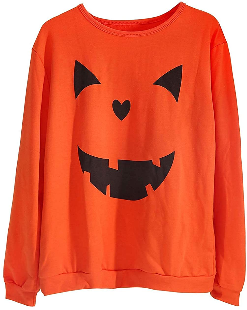 Women's Halloween Pumpkin Face Long Sleeve Sweatshirts Lightweight Casual Pullover Tops