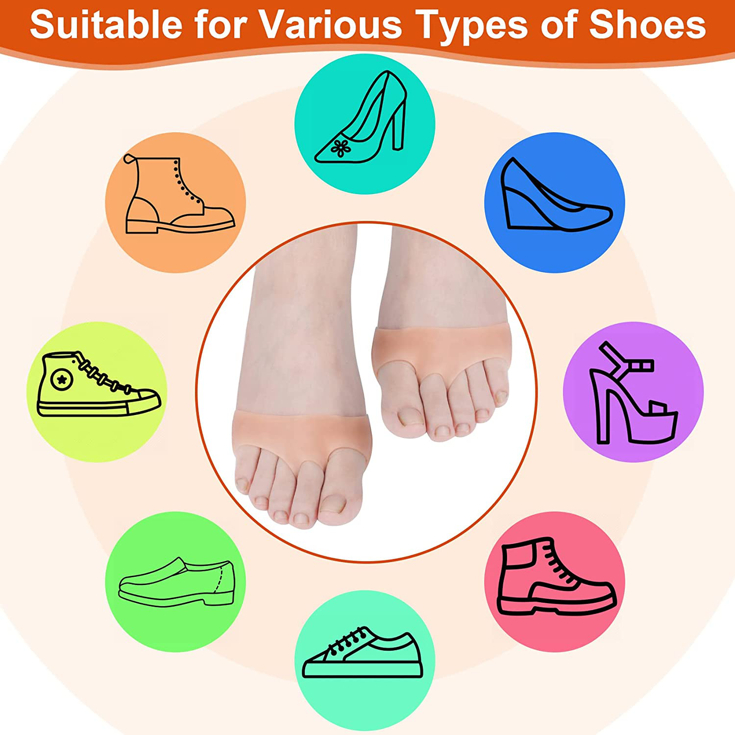 PAGOW 10 Pairs Metatarsal Foot Pads for Women and Men, Soft Silicone Forefoot Pad, Pain Relief Honeycomb Ball of Foot Cushion for Sports Shoes, High Heels, Boots, Canvas Shoes