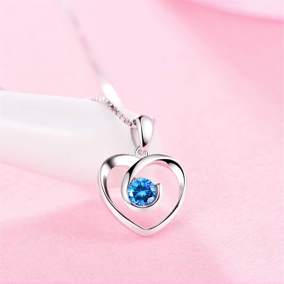 Womens Heart Pendant Necklace 925 Sterling Silver Chain Jewelry White Clear Austrian Crystal