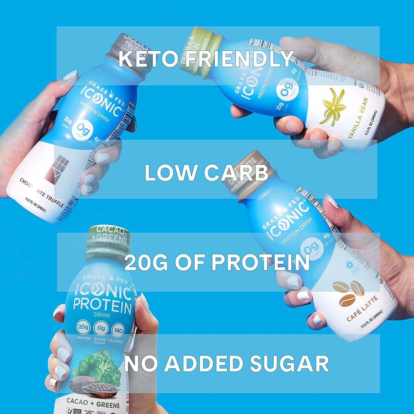 Iconic Protein Drinks, Sample Pack (4 Flavors) - Low Carb Protein Shakes - Lactose-Free, Gluten-Free, Protein Drink - Keto Friendly