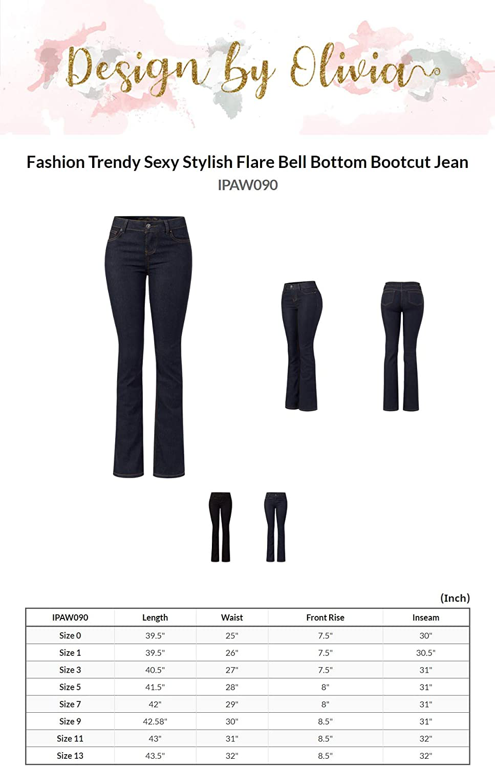 Design by Olivia Women's Sexy Stylish Flare Bell Bottom Slim Bootcut Jean