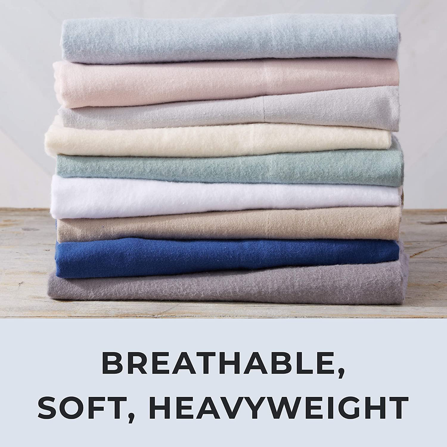 Great Bay Home Extra Soft 100% Turkish Cotton Flannel Sheet Set. Warm, Cozy, Heavyweight, Luxury Winter Deep Pocket Bed Sheets in Solid Colors. Nordic Collection (Queen, Pearl Blue)