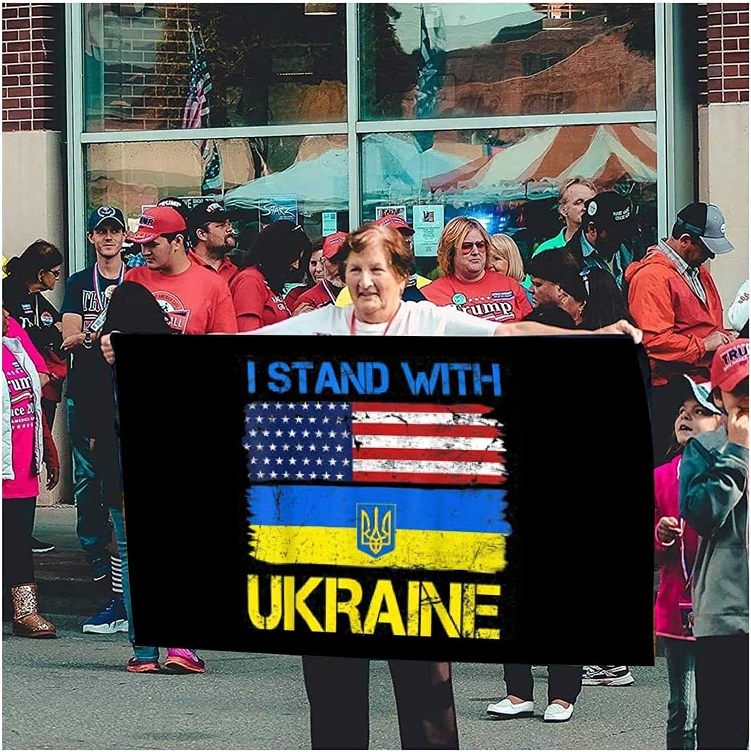 I Stand with Ukraine Flag 3X5 Ft, Outdoor Indoor Decor Ukrainian US Flag Double Stitched Polyester with Brass Grommets