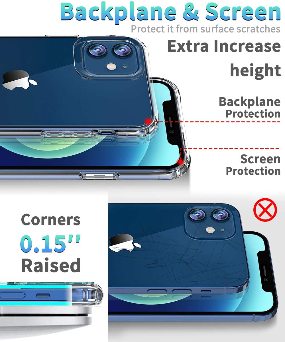 AEDILYS Compatible with Iphone 12 Mini Case (2020),[Airbag Series] with [2 X Tempered Glass Screen Protector] [ Military Grade ] | 15Ft. Drop Tested [Scratch-Resistant] 5.4 Inch- Clear, Fdf-90