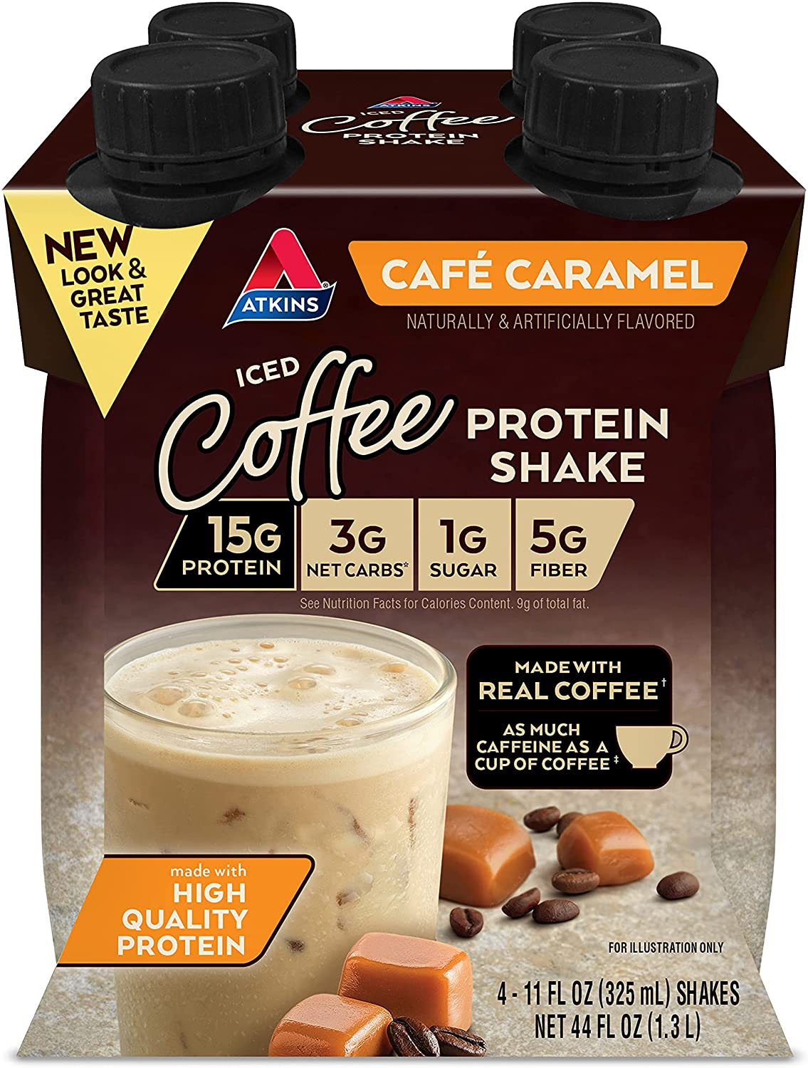 Atkins Iced Coffee Café Caramel Protein-Rich Shake, with Coffee and Protein, Keto-Friendly and Gluten Free (12 Shakes)