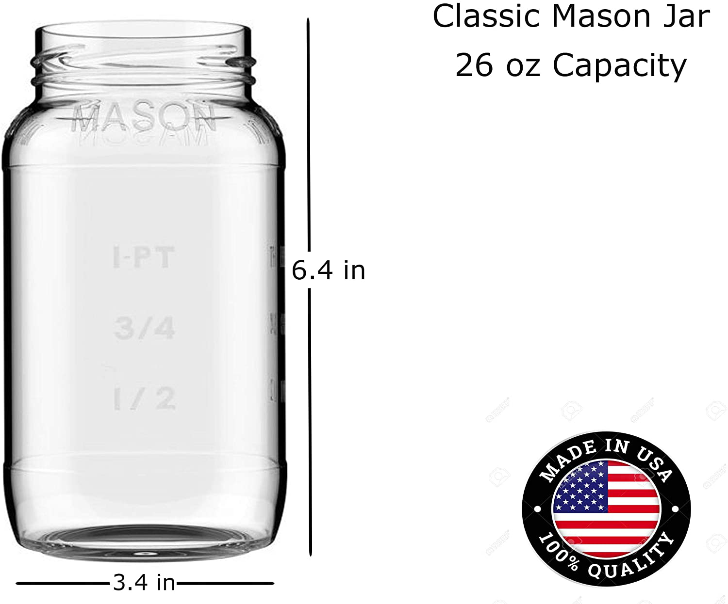 Mason Jars 24oz - Regular Mouth Mason Storage Jars with Lids (set of 2) Made in the USA - Mason Jars with Plastic Mason Jar Lids (24 ounce, red)