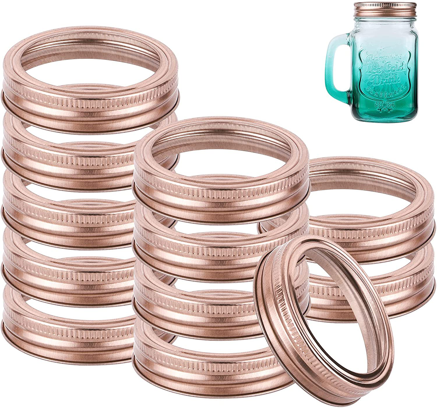 Ruisita 12 Pieces Rose Gold Mason Jar Metal Rings Canning Jar Lids Regular Mouth Canning Supplies Rust Proof Jar Rings for Canning Fruits, Cookies, Candies Storing