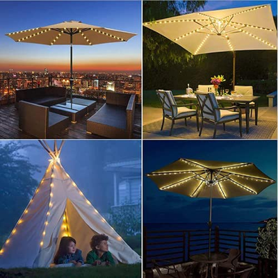 Patio Umbrella Lights Solar Powered Outdoor Multi Mode 104 LED String Lights Waterproof Umbrella Pole Solar Lights for Patio Camping Tents