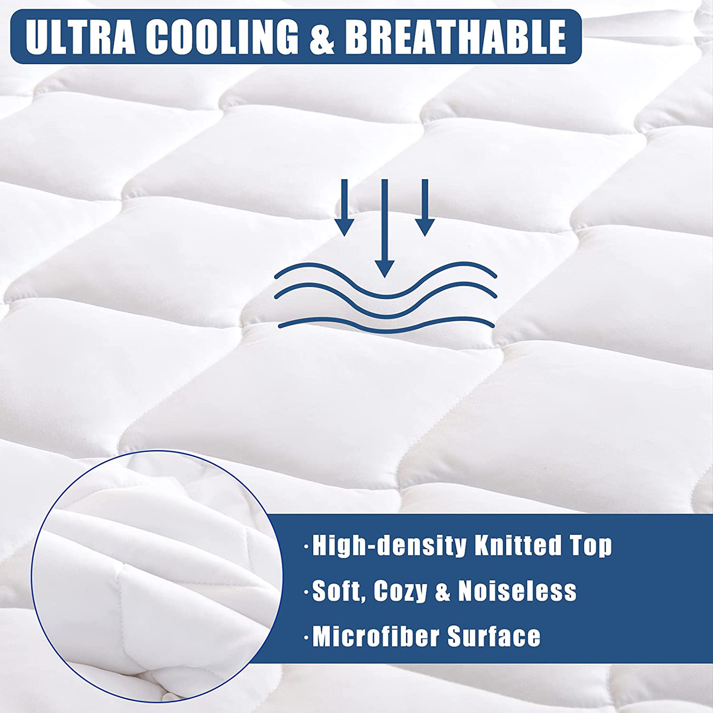 King Size Quilted Fitted Mattress Pad, Waterproof Breathable Cooling Mattress pad, Stretches up to 21 Inches Deep Pocket Hollow Alternative Filling Noiseless Mattress Cover