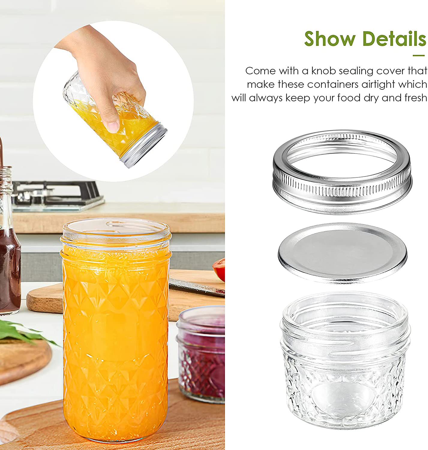 Aitsite 16 OZ Mason Jars, 1PC Canning Jar Set With Regular Lids, Ideal for Jelly, Jam, Honey, Wedding Favors, Shower Favors, Baby Foods, DIY Magnetic Spice Jars