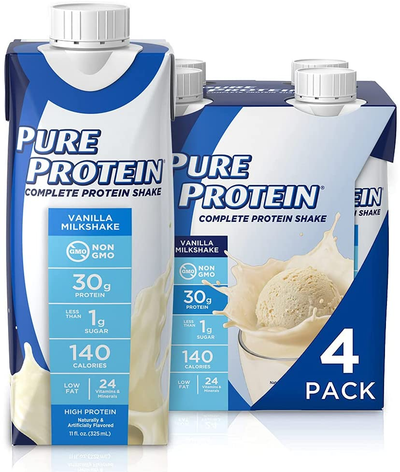 Pure Protein Vanilla Protein Shake | 30G Complete Protein | Ready to Drink and Keto-Friendly | Vitamins A, C, D, and E plus Zinc to Support Immune Health | 11Oz Bottles | 4 Pack