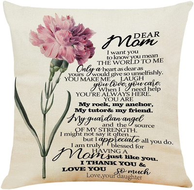 Onederful Mom Gift Throw Pillow Cover with the Saying for Mom from Daughter,Birthday Ideas for Mom Sofa Living Room - Carnation