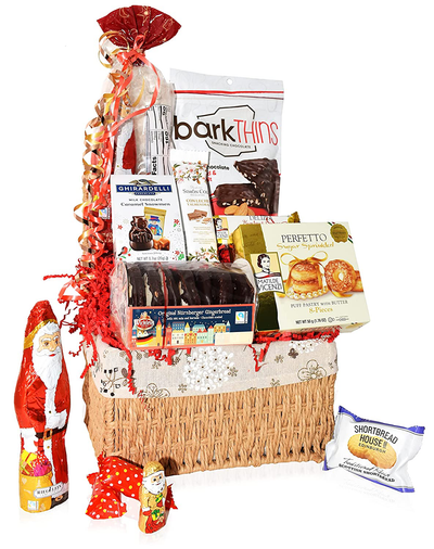 Christmas Baskets - Santa, Chocolate, Gourmet, Food, Holiday, Cookies, Candy Xmas Variety Gift for Family Friends Colleagues Office Men Women Corporate Her Him Kids Son Daughter Students Mom and Dad