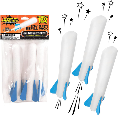 Stomp Rocket The Original Jr. Glow Rocket Refill Pack, 3 Rockets - Glows in The Dark, Outdoor Rocket Toy Gift for Boys and Girls- Ages 3 Years and Up