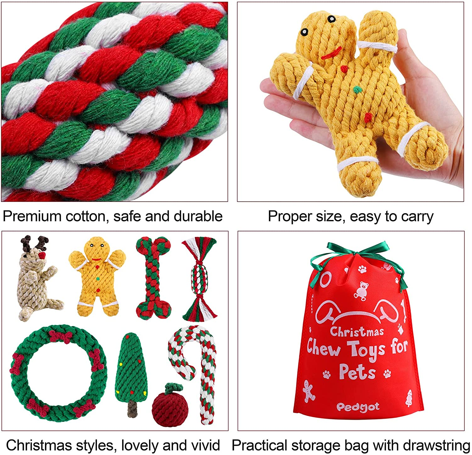 8 Pieces Dog Rope Toys Christmas Chew Training Toys Candy Cane Pet Dog Chew Toys for Christmas Dog Pet Chewing