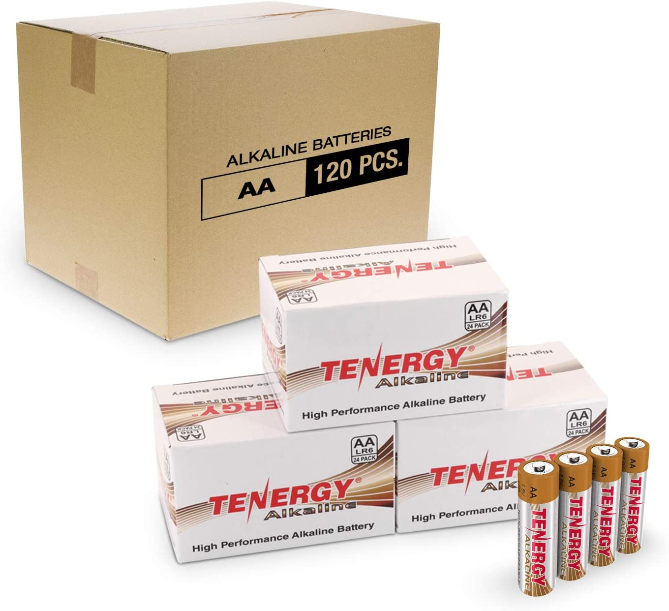 Tenergy 1.5V AA Alkaline Battery, High Performance AA Non-Rechargeable Batteries for Clocks, Remotes, Toys & Electronic Devices, Replacement AA Cell Batteries