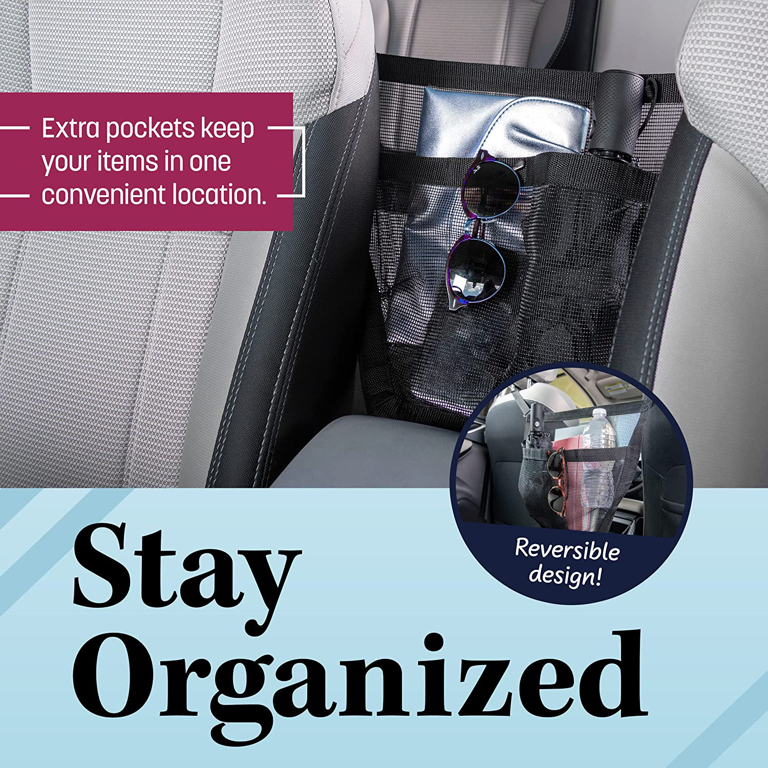 Car Cache Purse Holder for Car - Net Pocket Organizer for Handbag Storage between Seats - Dog Barrier - Car Accessories for Women