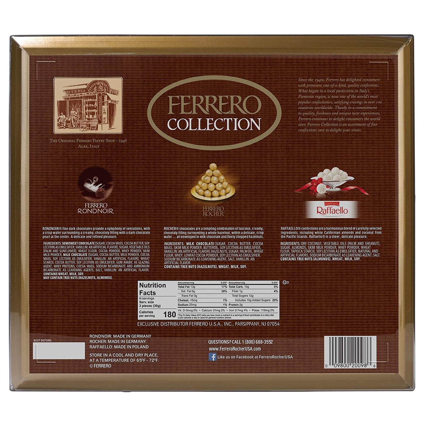 Ferrero Rocher Collection, Fine Hazelnut Milk Chocolates, 48 Count, Gift Box, Assorted Coconut Candy and Chocolates, Great for Holiday Entertaining, 18.2 Oz