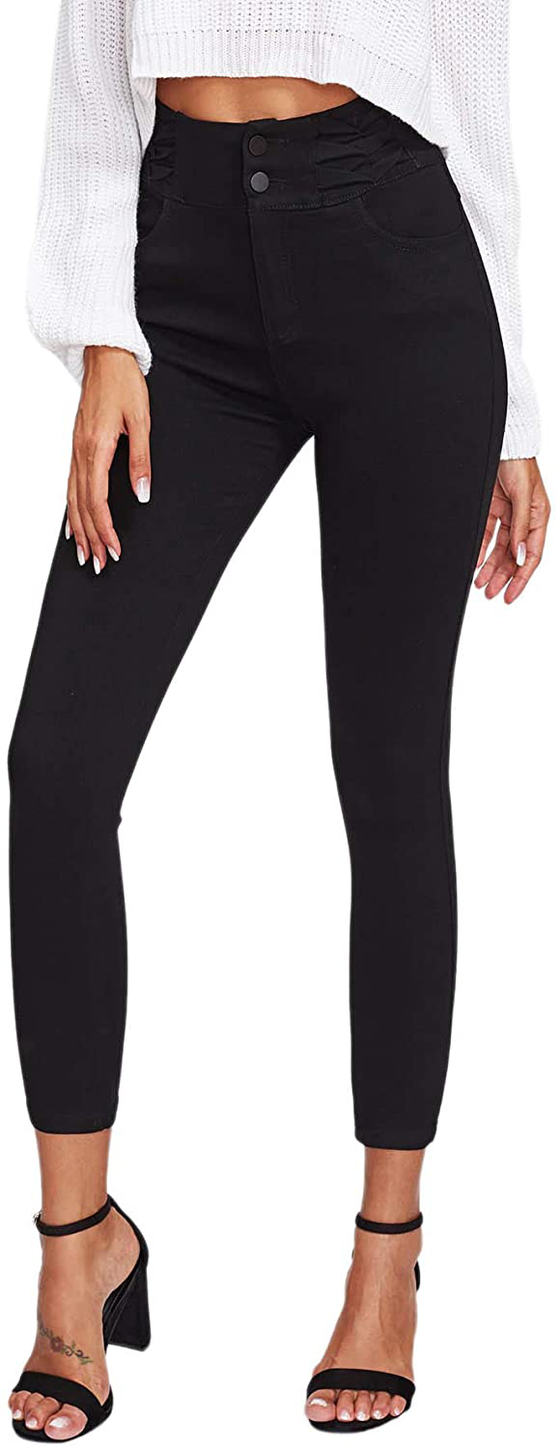 SweatyRocks Women's Basic Leggings Stretchy Slim Elastic High Waist Work Pants