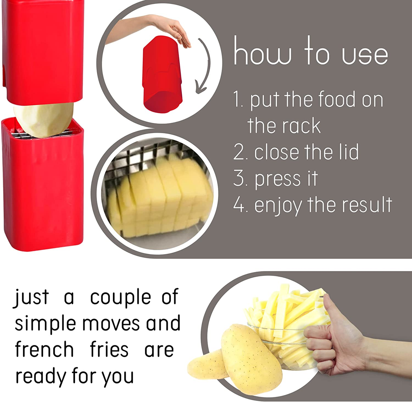 French Fry Cutter Natural Cut Rapid Slicer Vegetable Dicer Potato Tool Food Dicer Veggie Dicer Chopper Veg Chopper (Red)