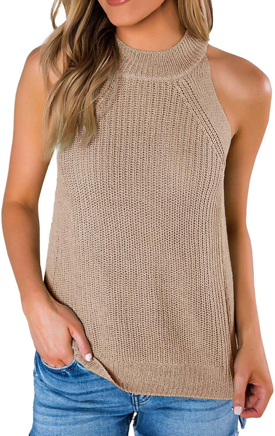 SySea Womens Summer Loose Knit Shirts Sleeveless Halter Neck Sweater Tank Tops