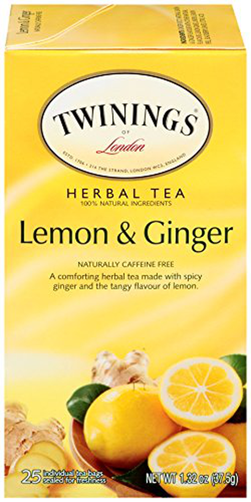 Twinings of London Lemon & Ginger Herbal Tea Bags, 25 Count (Pack of 6)