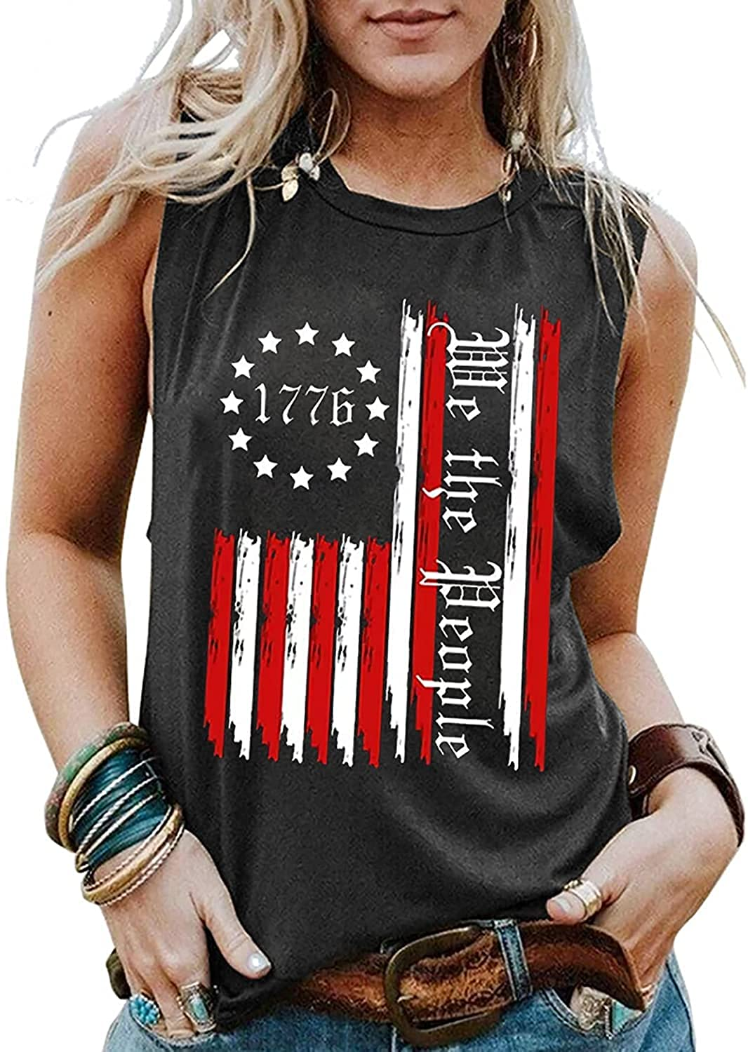 American Flag Tank Tops for Women We the People 1776 Sleeveless T-Shirt 4Th of July Tee Tops