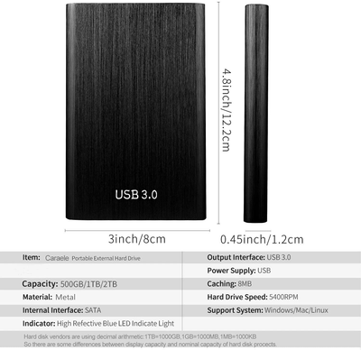 External Portable Hard Drive External HDD 1TB or 2TB High Speed USB 3.1 for Mac, PC, Laptop