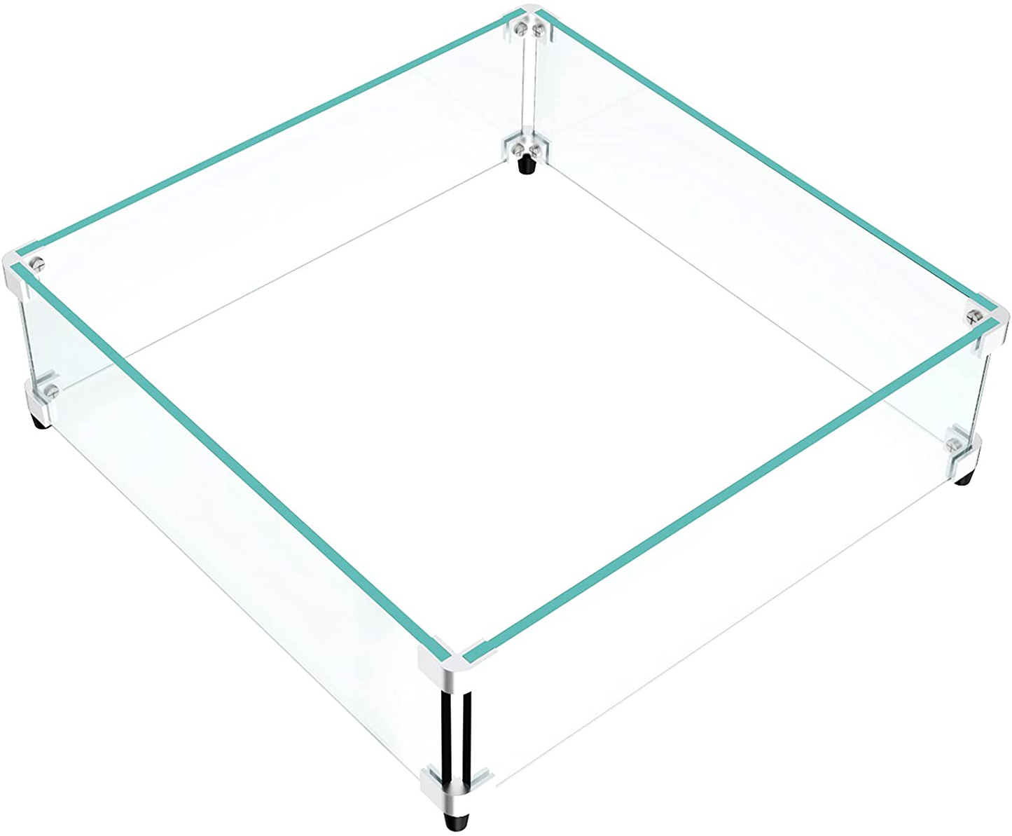 GASPRO 19.5 Inch Square Fire Pit Wind Guard for 28-32 Inch Fire Table and 14 Inch Drop-in Fire Pit Burner Pans, Clear Tempered Glass, 5/16 Inch Thick
