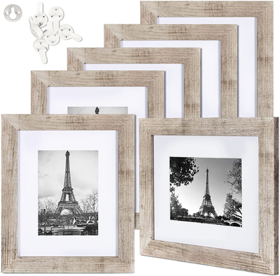 upsimples 4x6 Picture Frame Distressed White with Real Glass,Display Pictures 3.5x5 with Mat or 4x6 Without Mat,Multi Photo Frames Collage for Wall or Tabletop Display,Set of 6