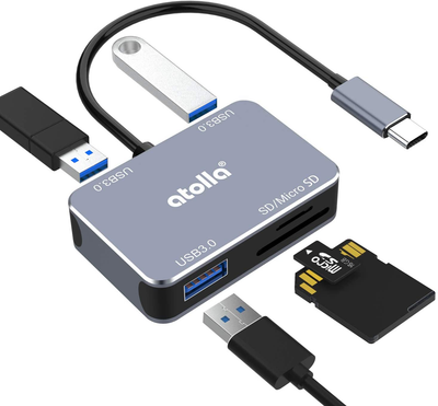 SD Card Reader, Atolla 5 in 1 Type C Hub with Memory Card Reader for SD/SDXC/SDHC/MMC, Thunderbolt 3 Multiport Adapter Compatible with Macbook Air/Pro