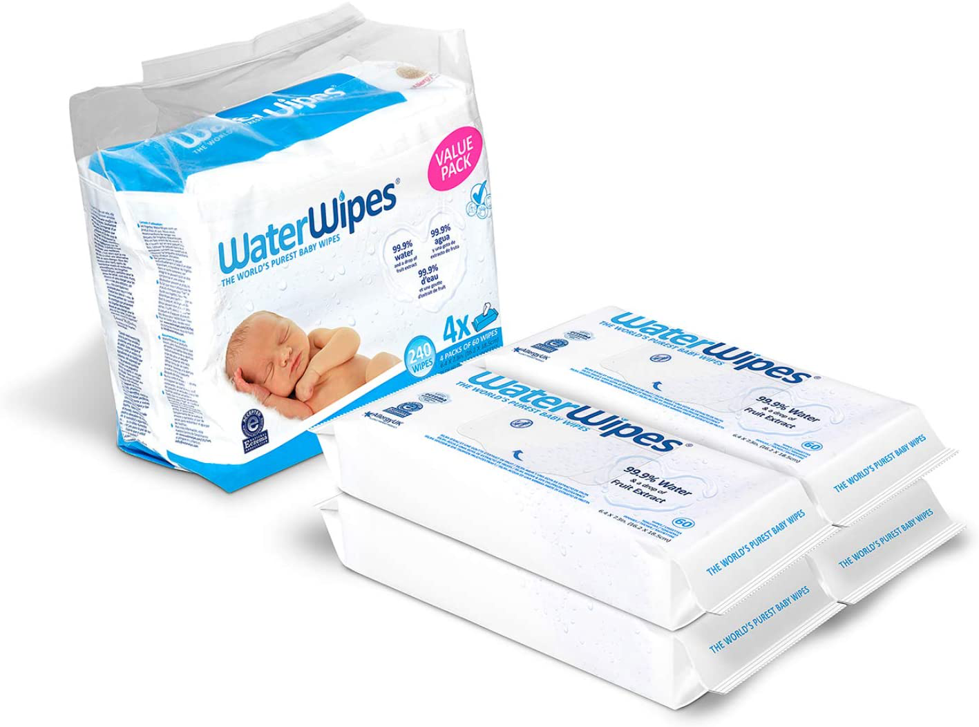 Baby Wipes, WaterWipes Sensitive Baby Diaper Wipes, 99.9% Water, Unscented & Hypoallergenic