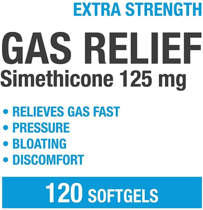 Extra Strength Gas Relief Softgels with Simethicone 125 Mg Relieve Pressure, Bloating and Painful Discomfort Compare to Gas-X and Phazyme -120 Count