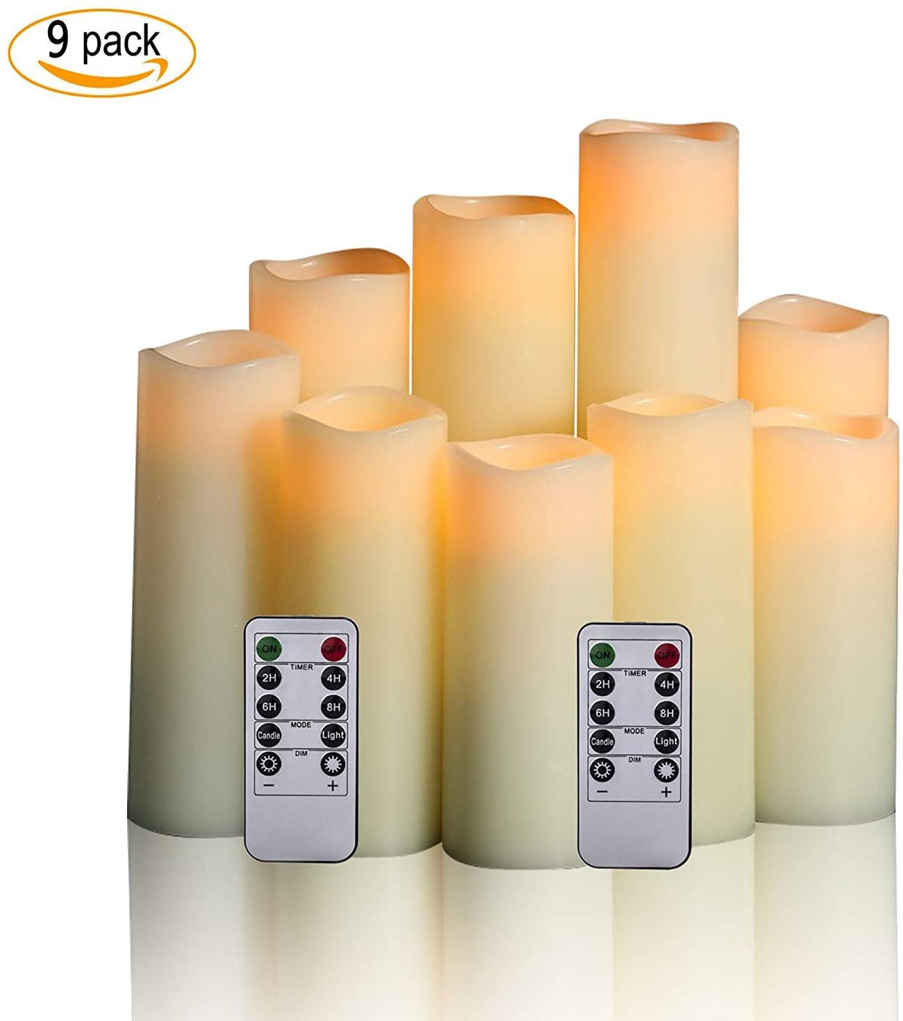 Antizer Flameless Candles Led Candles Pack of 9 (H 4" 5" 6" 7" 8" 9" X D 2.2") Ivory Real Wax Battery Candles with Remote Timer