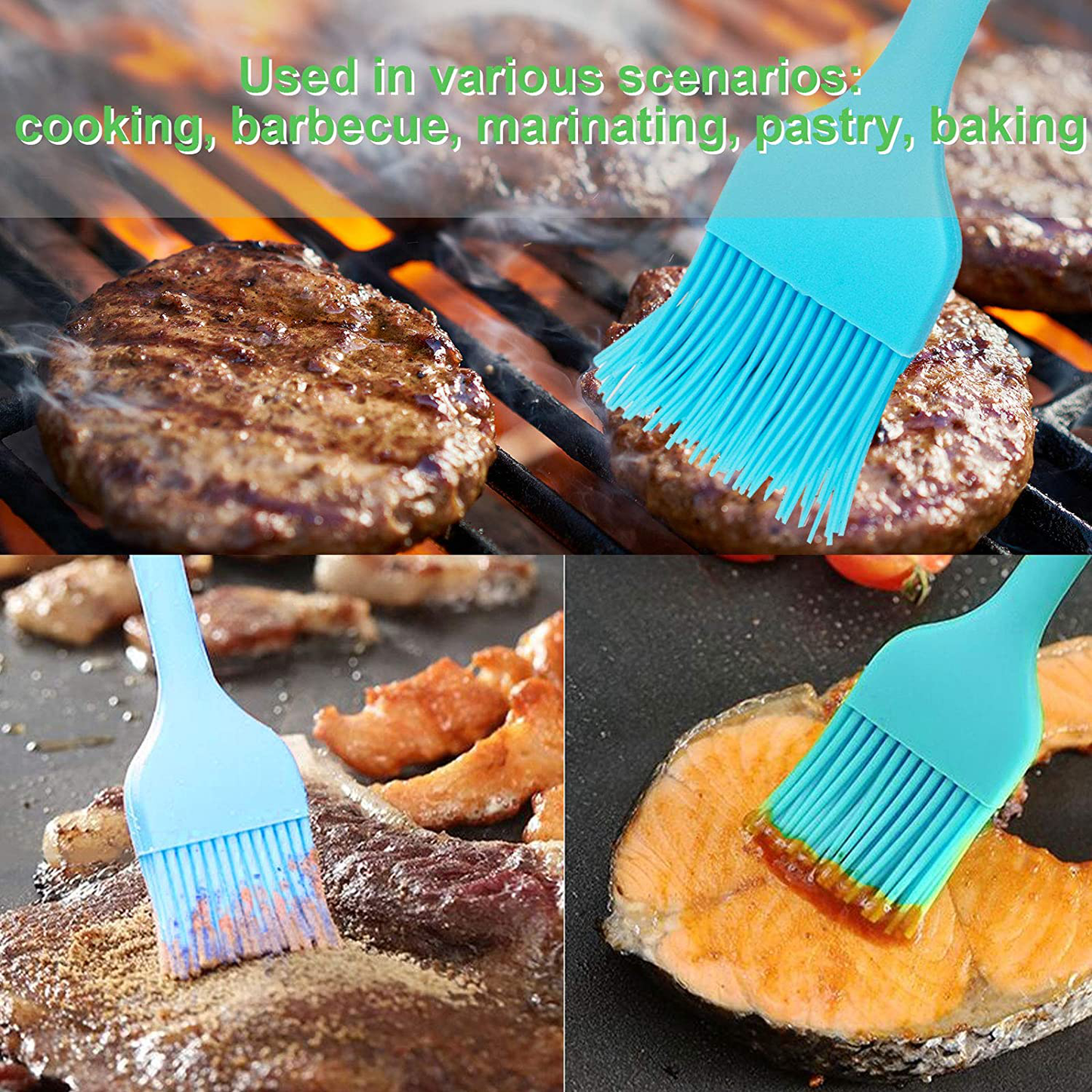 Silicone Basting Brush, Premium Baking Brush - for Cooking, Grilling & Marinating, BBQ, Pastry, Sauce, Butter, Oil, Turkey and Desserts Baking - Heat Resistant Barbecue Utensil, Set of 2