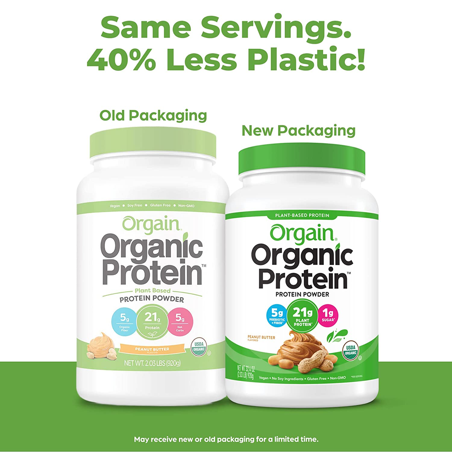 Orgain Organic Plant Based Protein Powder, Peanut Butter - 21G of Protein, Vegan, Low Net Carbs, Non Dairy, Gluten Free, Lactose Free, No Sugar Added, Soy Free, Kosher, Non-Gmo, 2.03 Pound